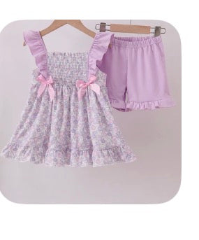 AE Purple floral smocked ruffle